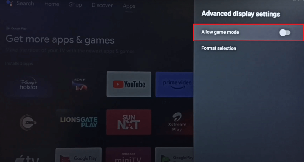 Enable Allow game mode on Sharp Android TV