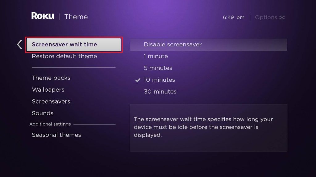 Choose Screensaver wait time