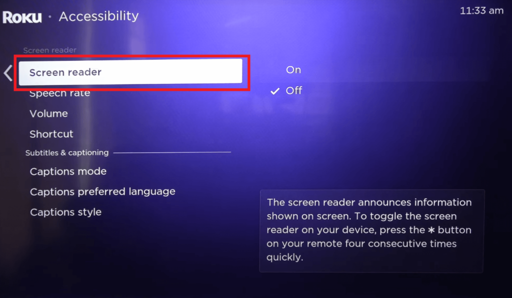 Turn on Screen Reader or Audio Guide on Roku TV