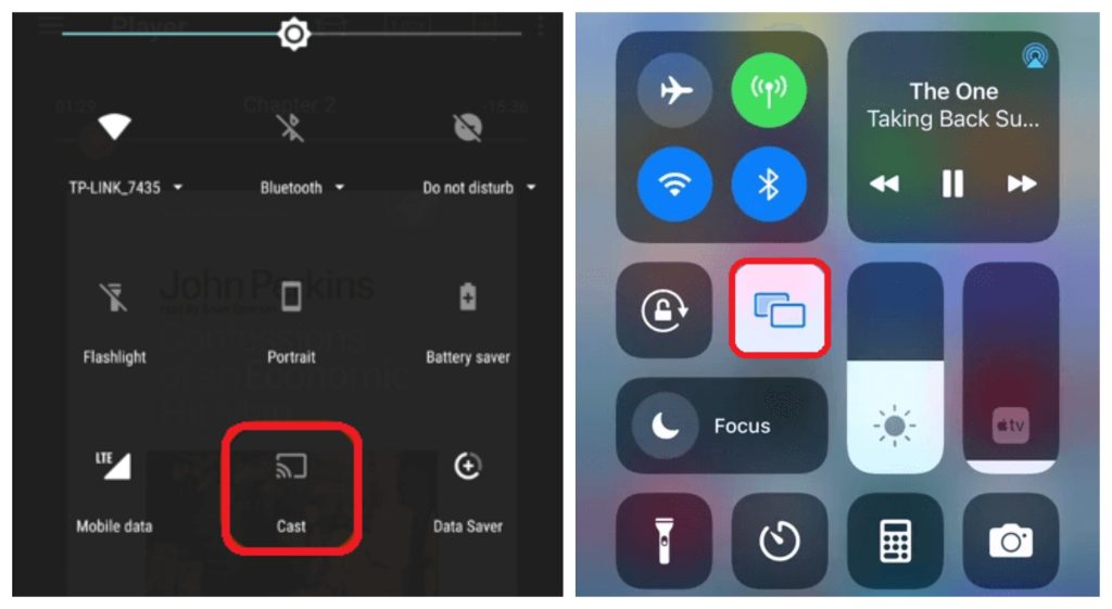 Click Cast on Android Phone and Screen Mirroring icon on iPhone