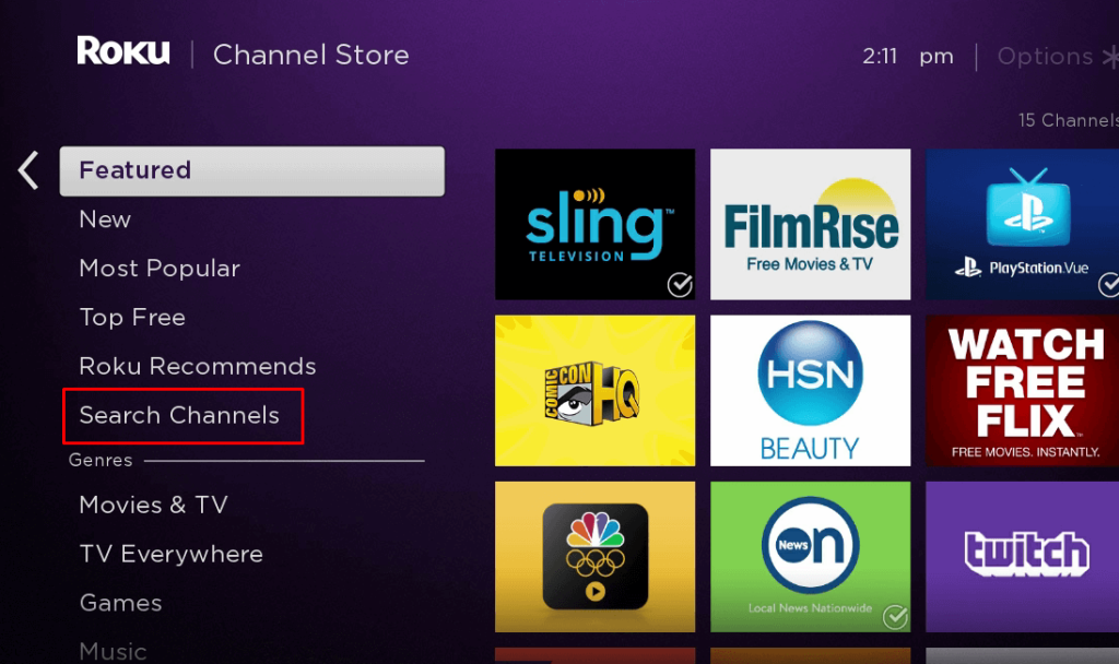 Choose Search Channels to Get BBC iPlayer on Sharp Roku TV