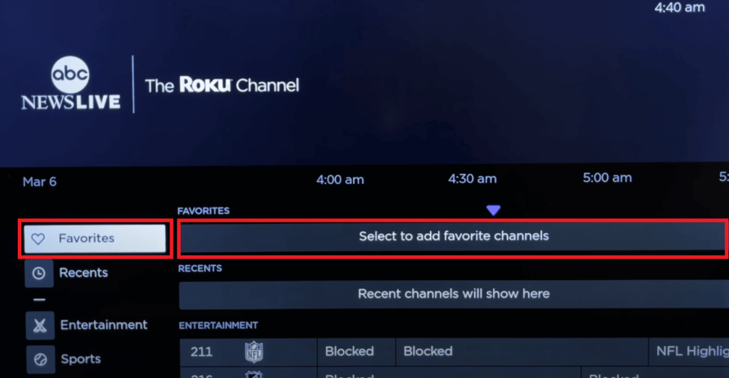 Choose Favorites and click Select to add favorite channels