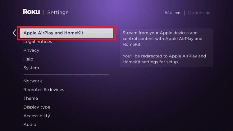 Select Apple AirPlay and HomeKit