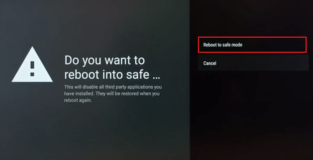 Sharp TV Safe Mode - Tap Reboot to safe mode