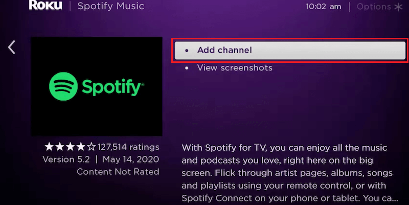 Spotify on Sharp TV - Click Add channel