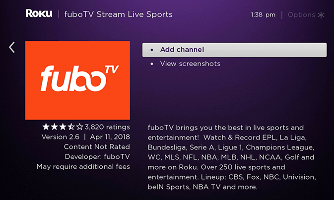 Click Add Channel to Get fuboTV on Sharp TV