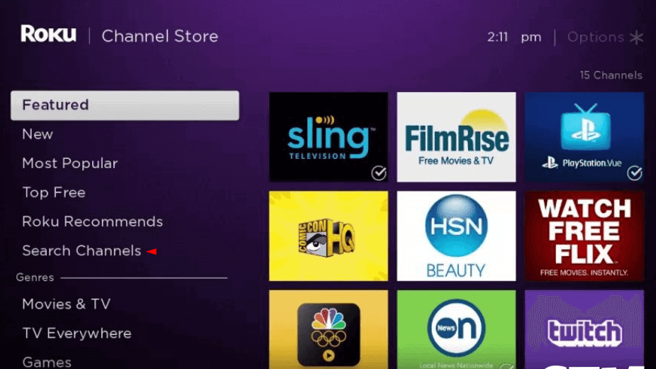 Click Search Channels and Look for Xfinity Stream on Sharp TV