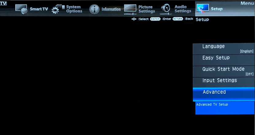 OSD Menu of Sharp TV