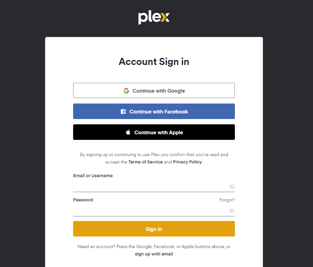 Sign in to Plex on Sharp TV