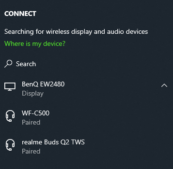 Access Connect menu on your PC